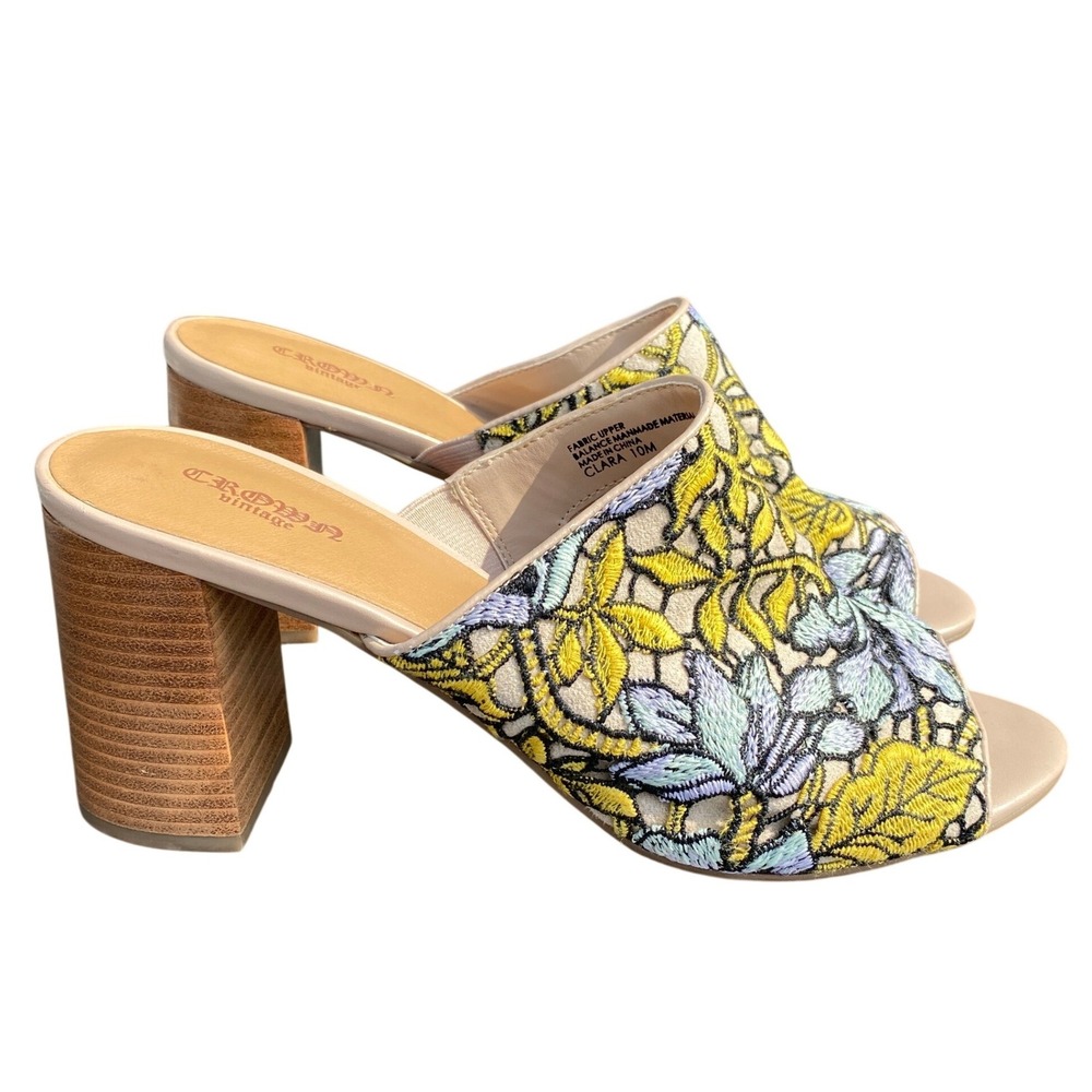 Crown Vintage Womens Clara Mule Sandals Size 10 M Floral Embroidered Boho Artsy